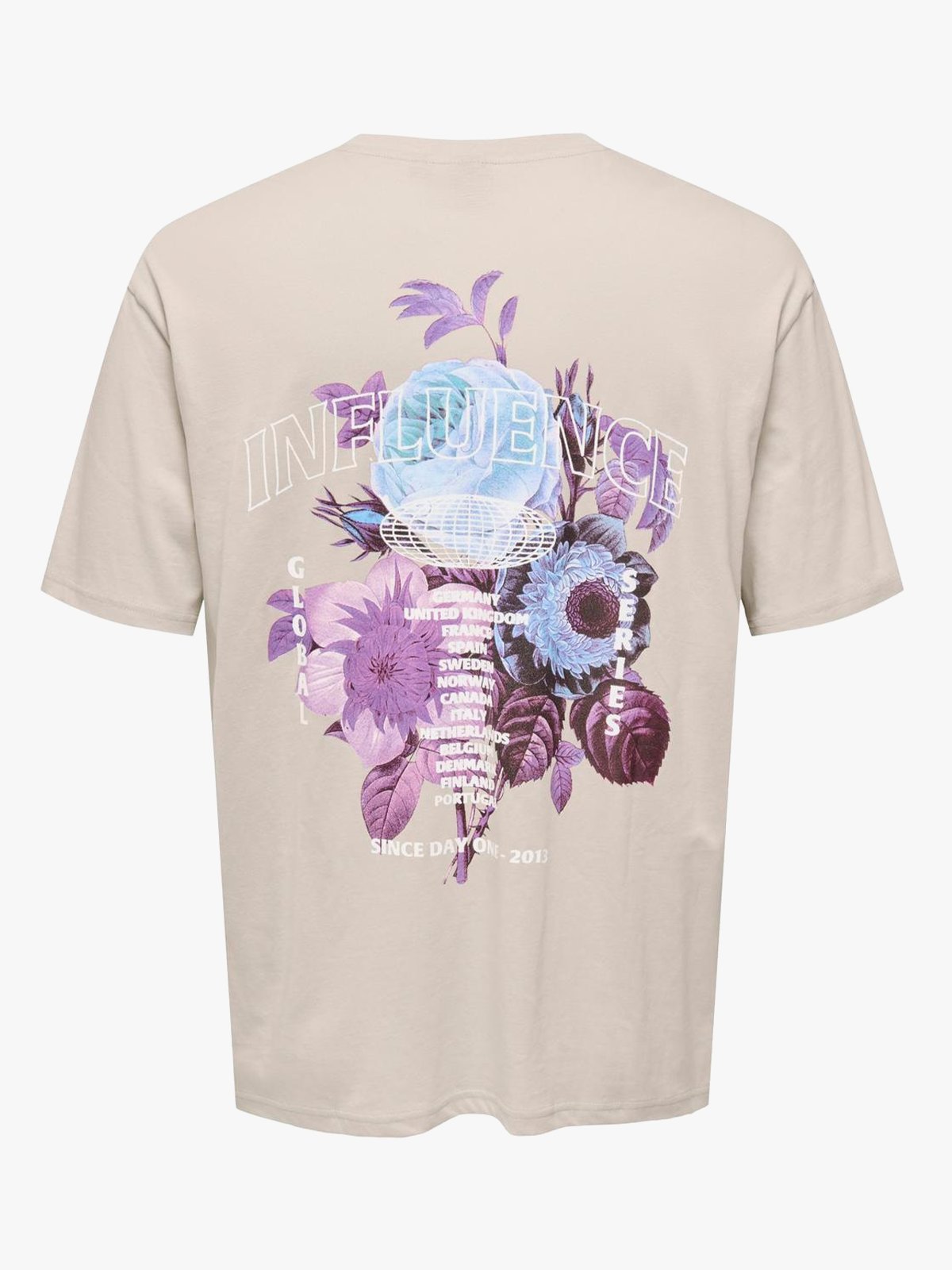 Only & Sons Keane Relaxed Short Sleeve Print Tee Silver Lining Influence