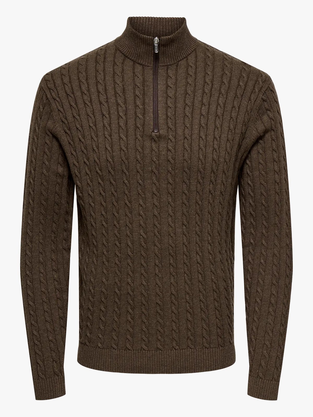 Only & Sons Loui Reg 12 Cabel Half Zip Knit Coffee Bean Melange