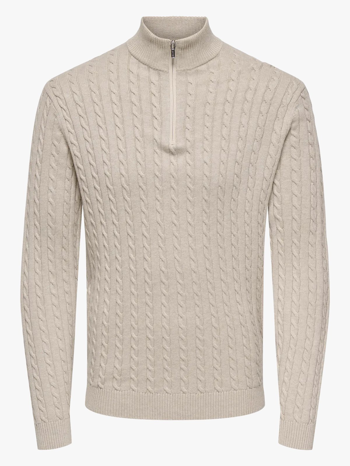 Only & Sons Loui Reg 12 Cabel Half Zip Knit Oatmeal Melange