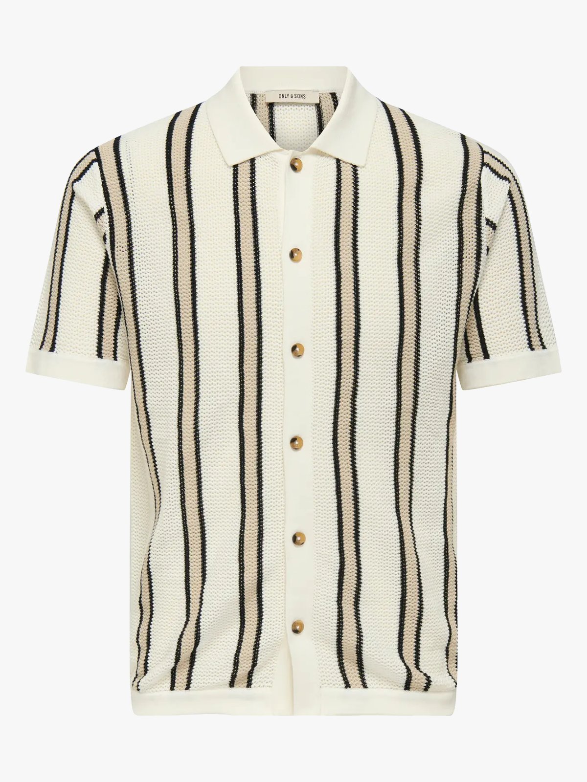 Only & Sons Gabriel Regular Short Sleeve Shirt Knit Cloud Dancer Black + Silver Lining