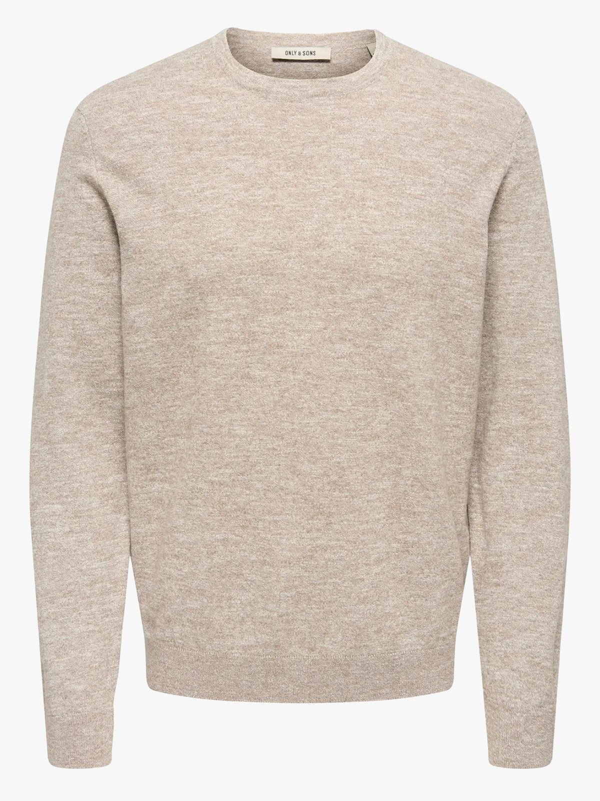 Only & Sons Tim Reg Long Sleeve Linen Crew Knit Desert Taupe / Cloud Dancer Twist