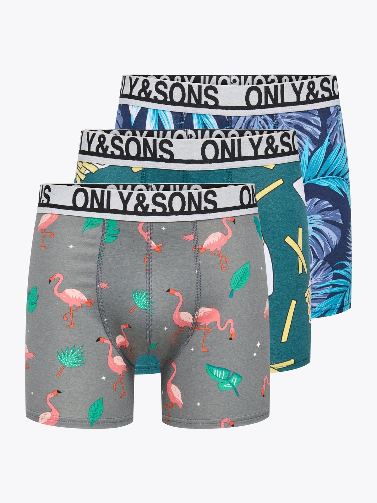 Only & Sons Fitz Bold Boxer 3-Pack Navy Blazer Flowers / Fries / Flamingo