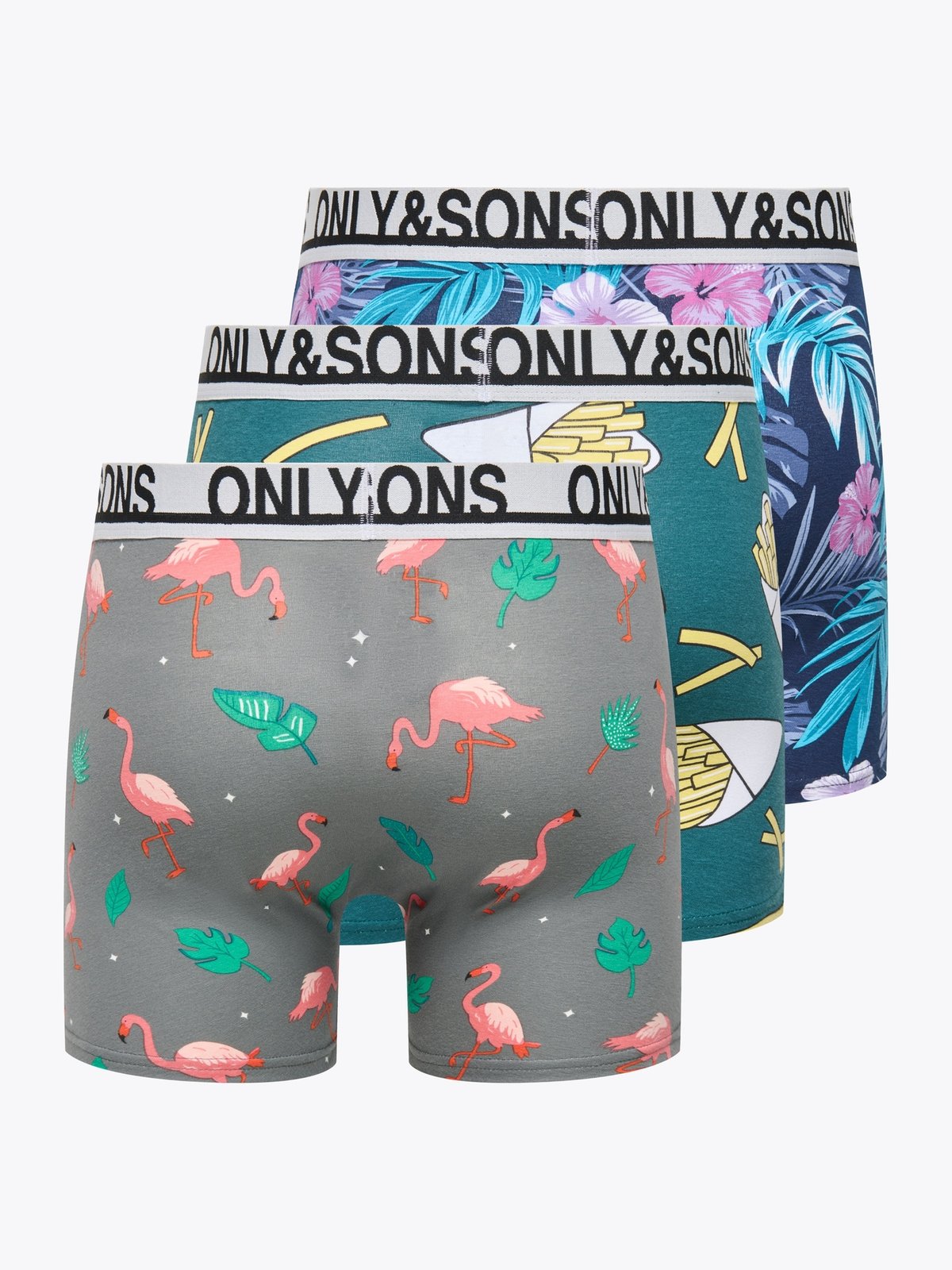 Only & Sons Fitz Bold Boxer 3-Pack Navy Blazer Flowers / Fries / Flamingo