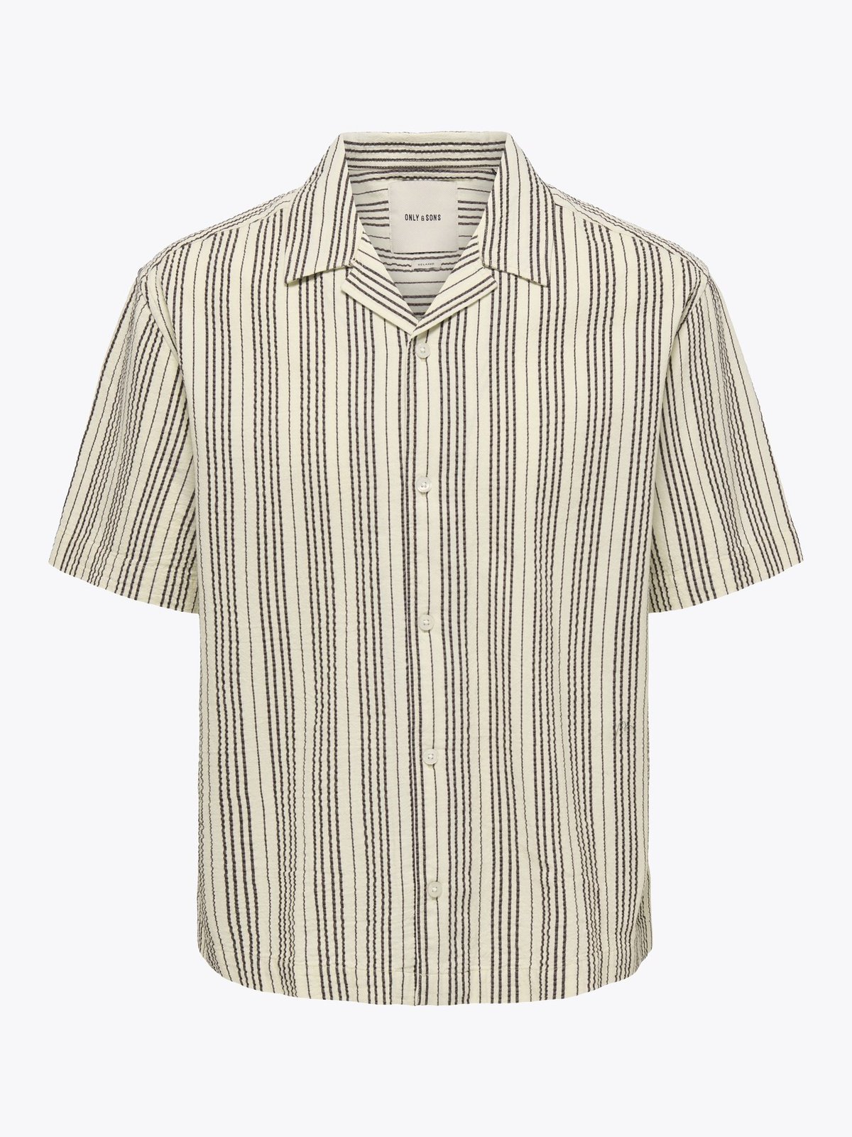 Only & Sons Cruz Relax Seersucker Resort Short Sleeve Shirt Antique White Black Coffee