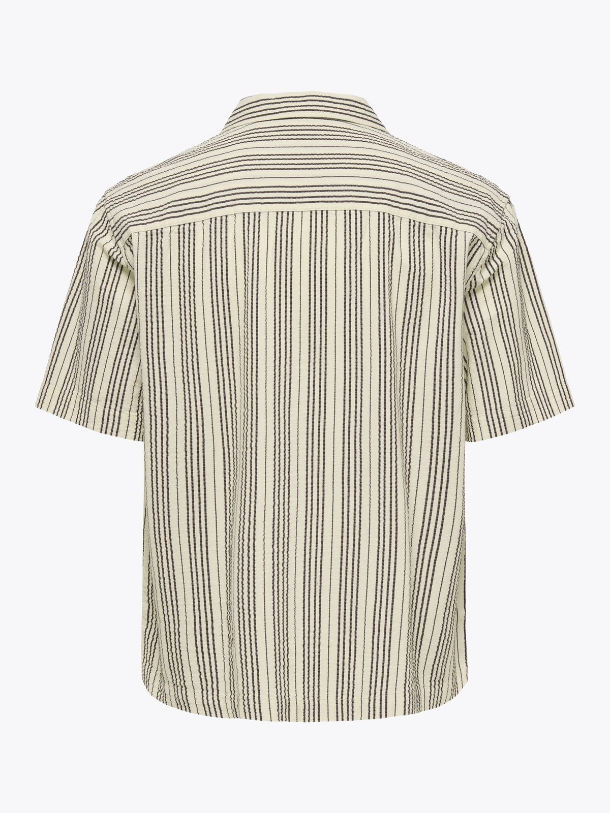 Only & Sons Cruz Relax Seersucker Resort Short Sleeve Shirt Antique White Black Coffee