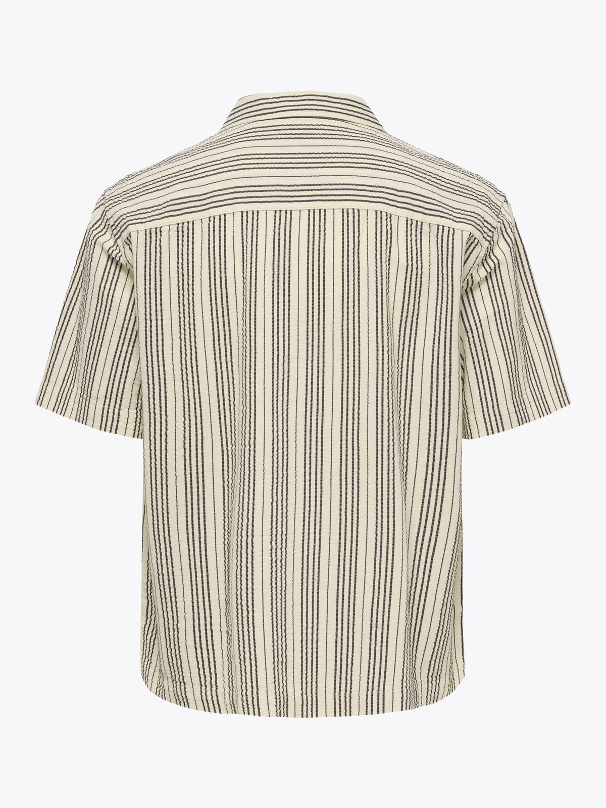 Only & Sons Cruz Relax Seersucker Resort Short Sleeve Shirt Antique White Black Coffee