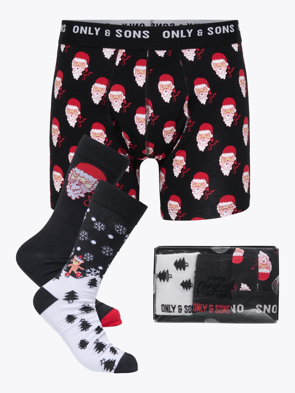 Only & Sons Christmas Underwear Sock Giftbox Black Santa