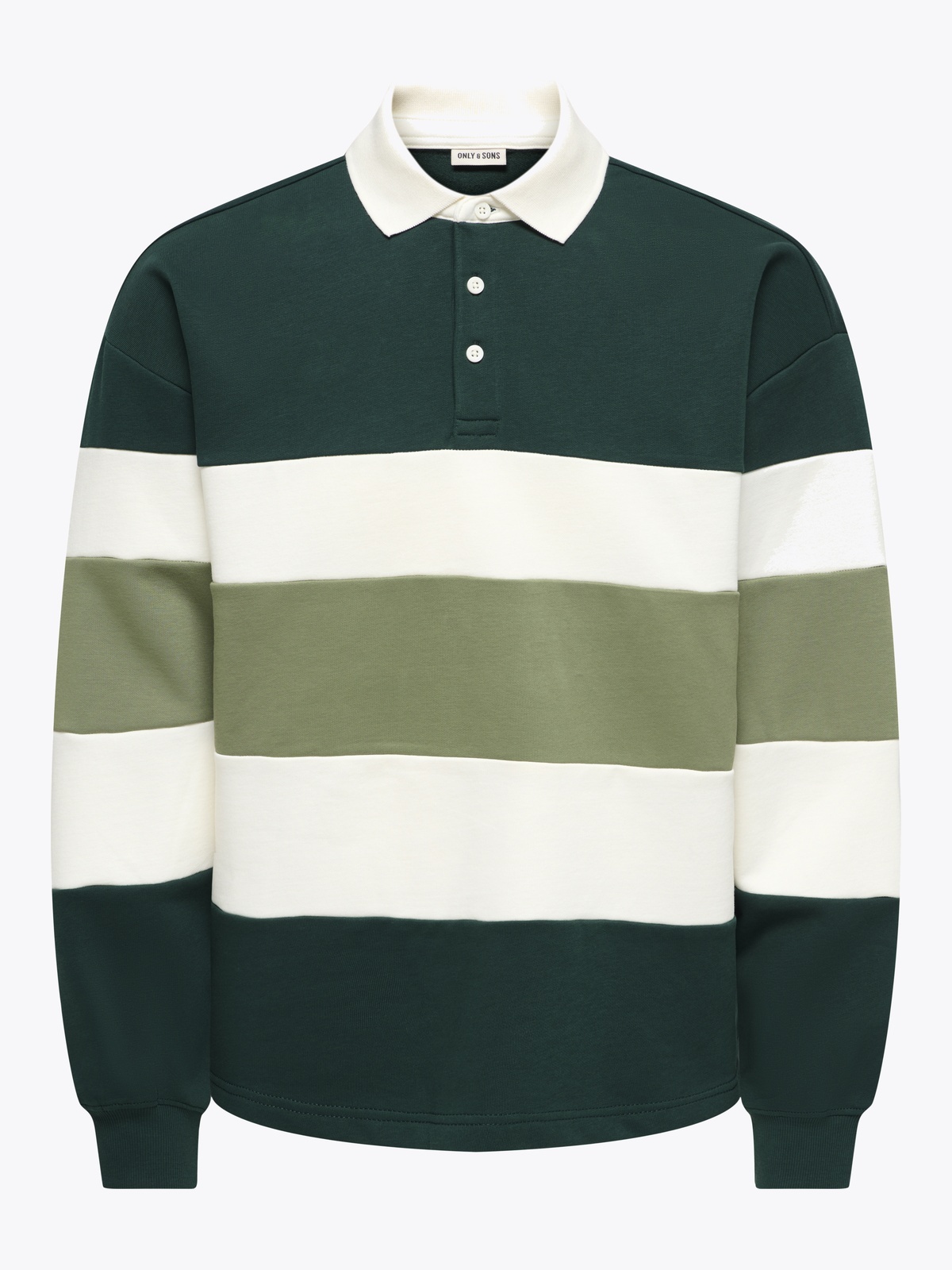 Only & Sons Benedict Long Sleeve Rugby Relax Sweat Polo Pine Grove BLOCK - SEAGRASS + EGRET