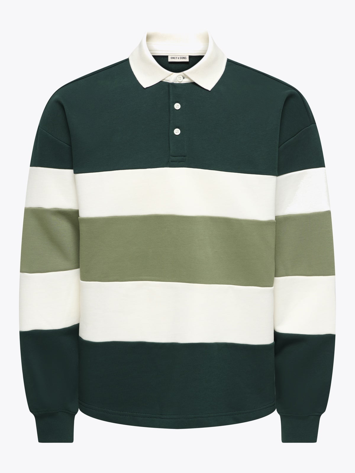 Only & Sons Benedict Long Sleeve Rugby Relax Sweat Polo Pine Grove BLOCK - SEAGRASS + EGRET