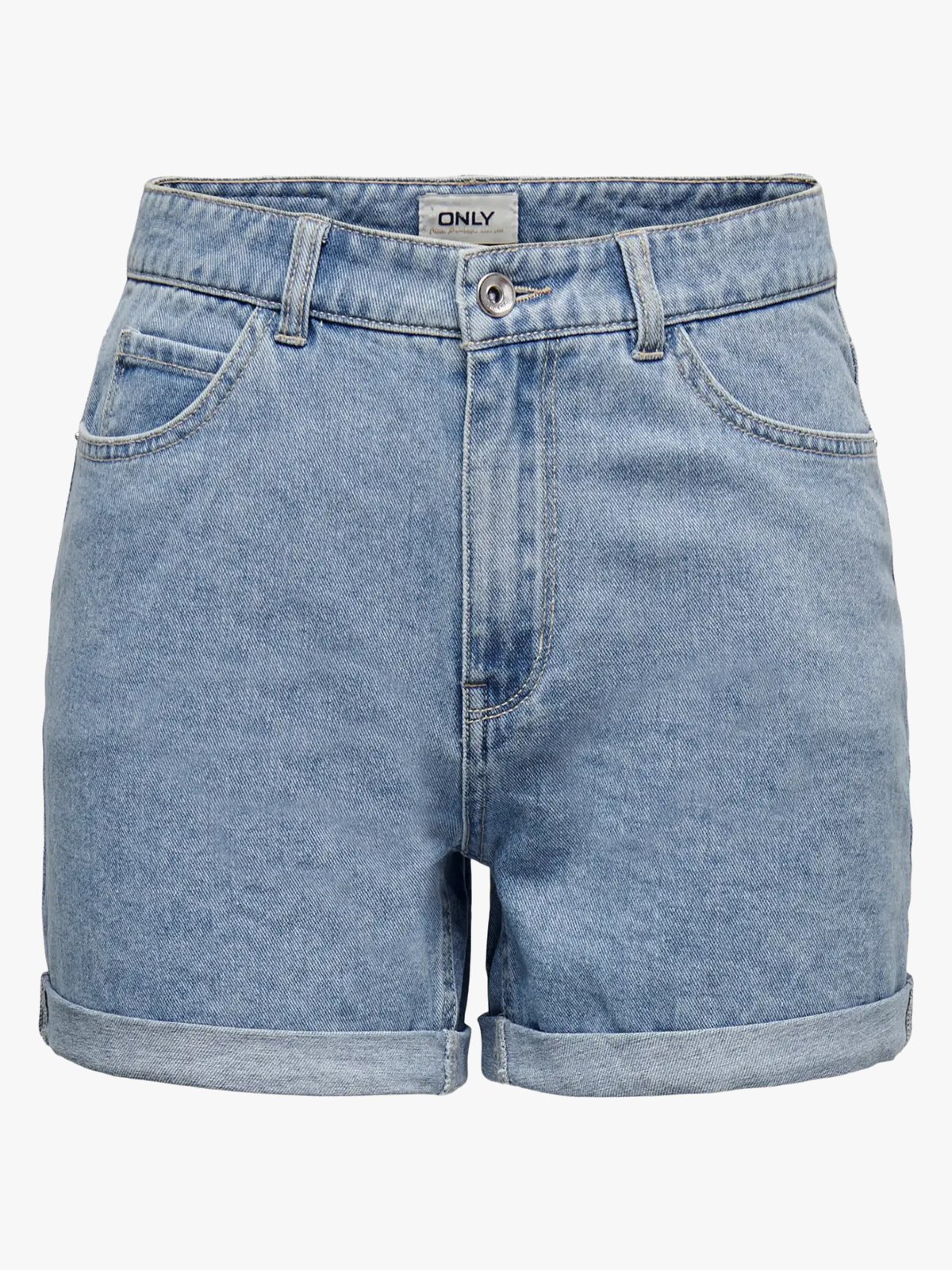 Only Vega High Waist Mom Denim Shorts Light Blue Denim