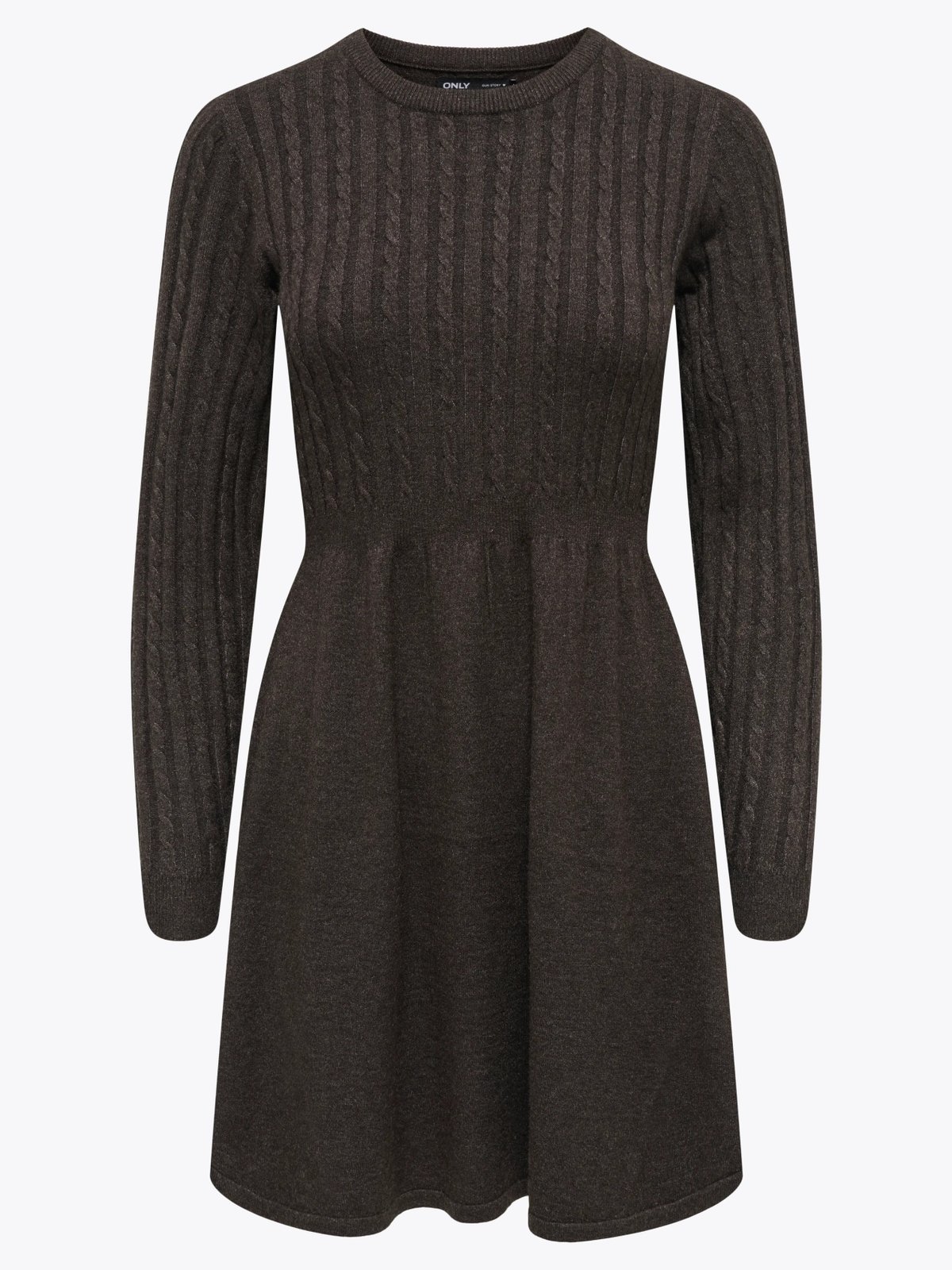 Only Fia Long Sleeve Cable Dress Knit Chocolate Torte Melange