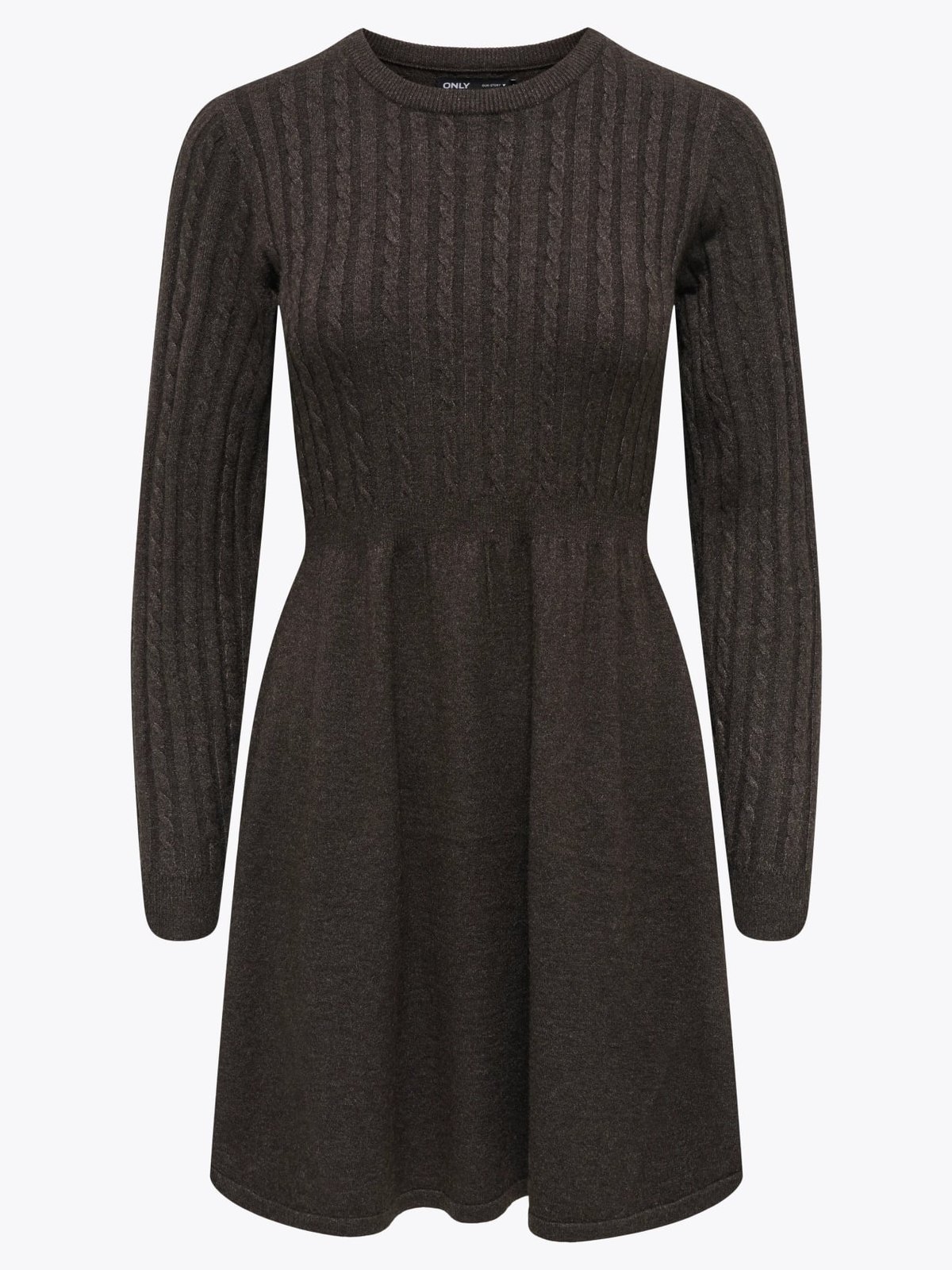 Only Fia Long Sleeve Cable Dress Knit Chocolate Torte Melange