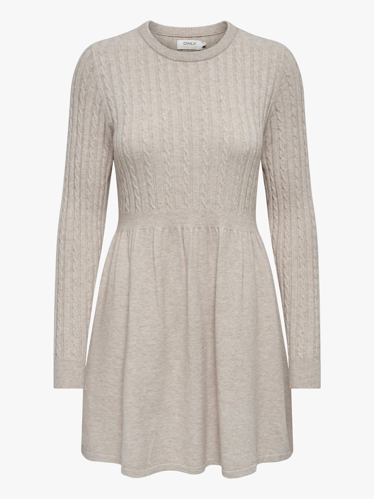 Only Fia Long Sleeve Cable Dress Knit Wheatered Teak