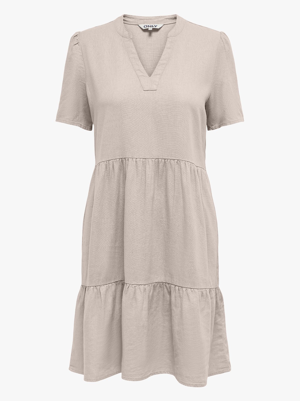Only Tiri-Caro Short Sleeve V-Neck Lin Dress Pumice Stone