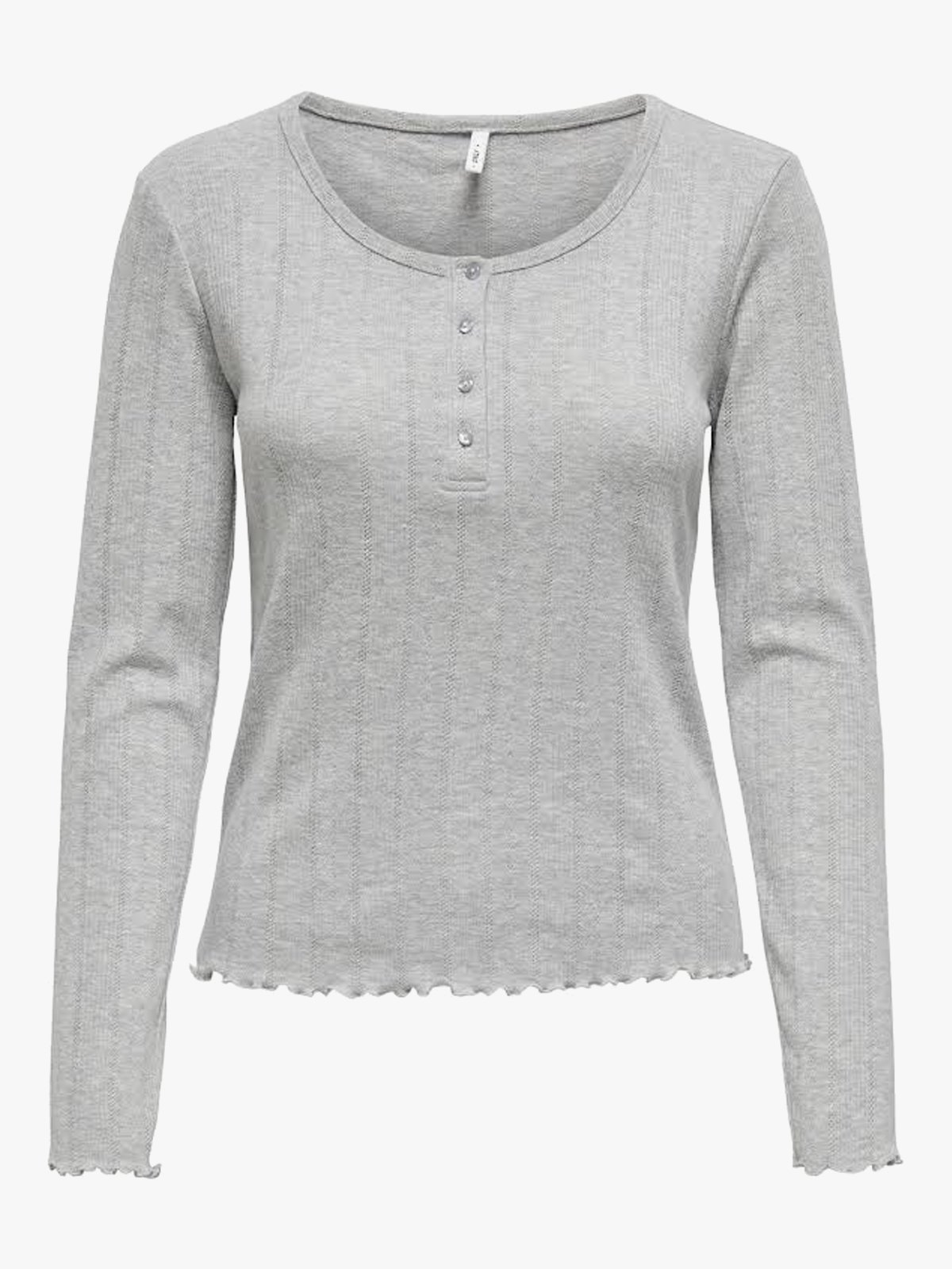 Only Carlotta Long Sleeve O-Neck Button Top Light Grey Melange