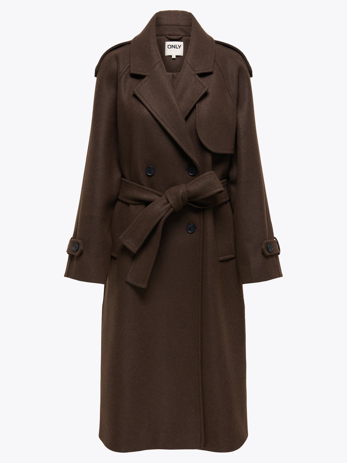 Only Dear-Trillion Long Belt Coat Chocolate Brown MELANGE