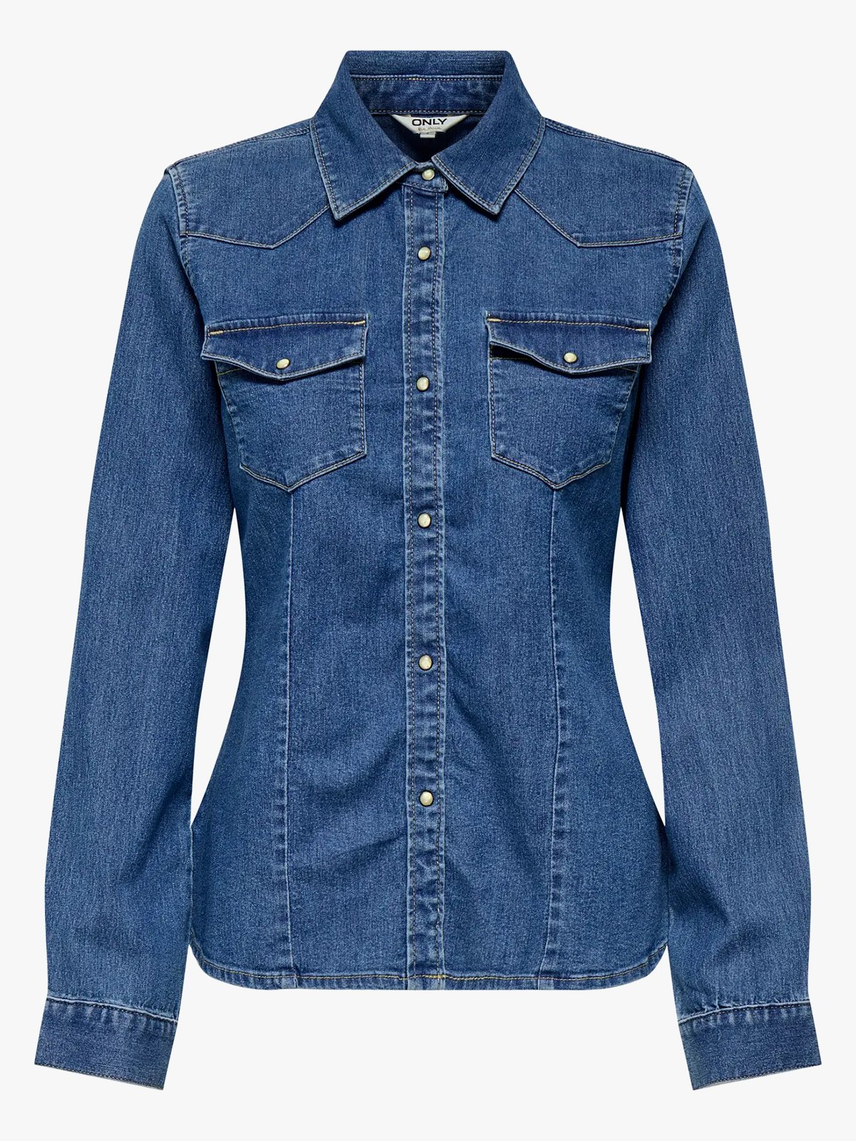 Only Sasia Long Sleeve Stretch Denim Shirt Dark Blue Denim