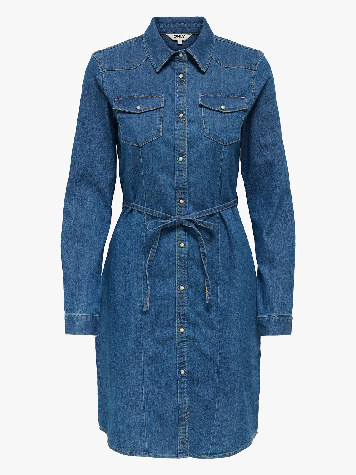 Only Sasia Long Sleeve Stretch Denim Dress Dark Blue Denim