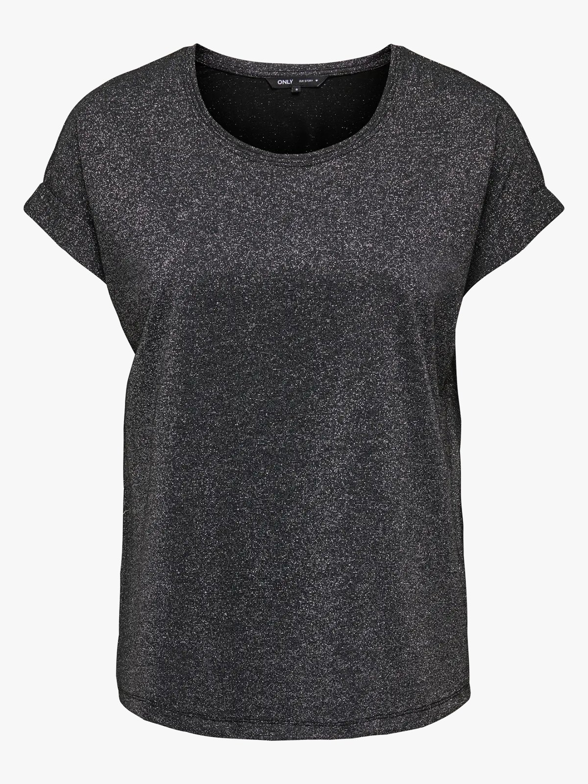 Only Moster Glitter Short Sleeve Top Black Silver Lurex