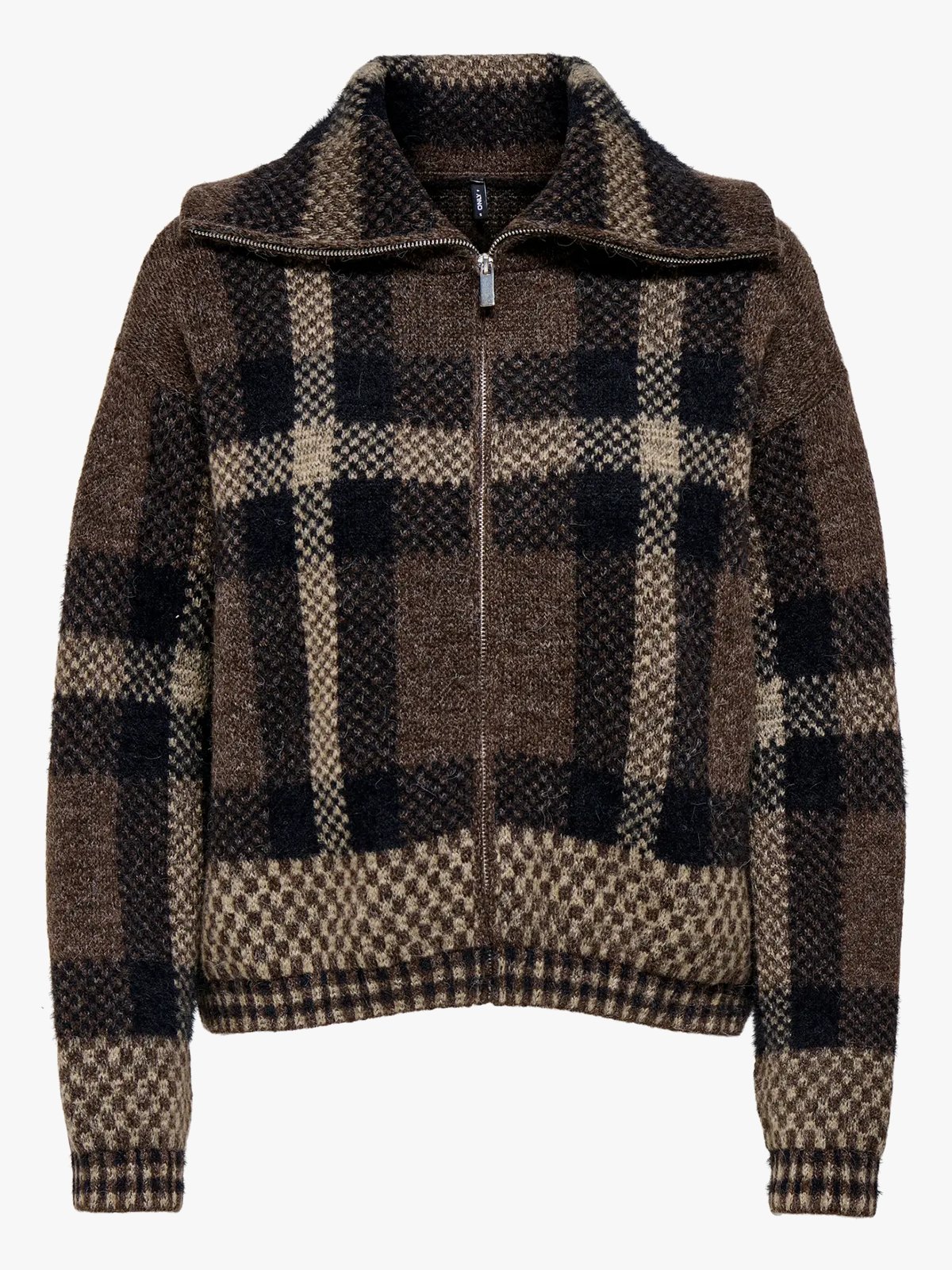 Only Maroon Zip Collar Cardigan Knit Black Chocolate Martini/Biscotti/Mel