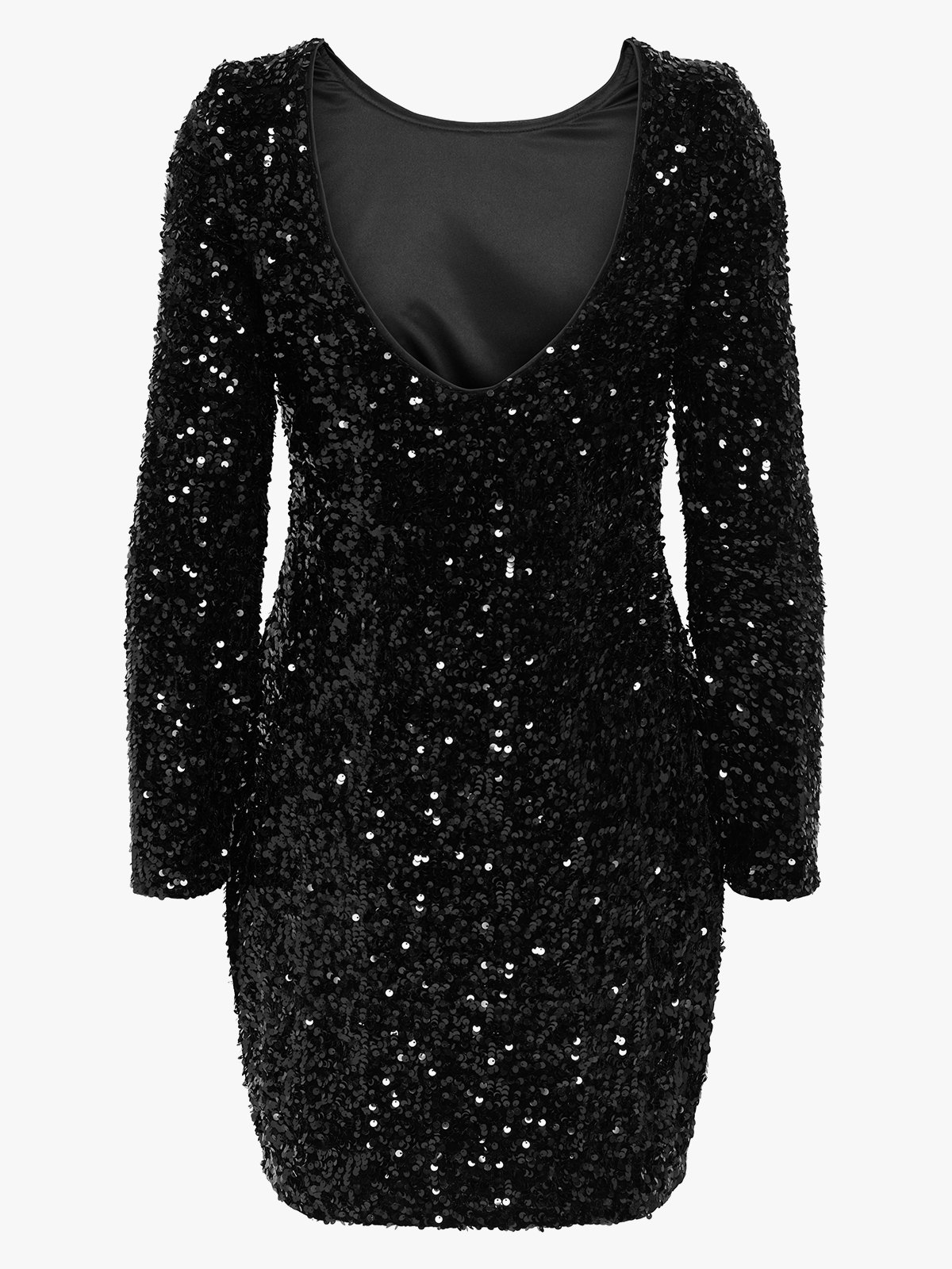 Only Confidence Long Sleeve Sequins Dress Black Black sequins+black bow