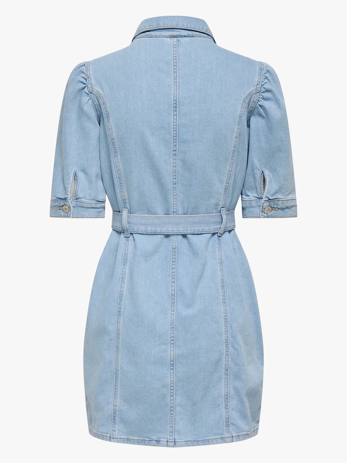 Only Vibbe Short Sleeve Belt Denim Dress Light Blue Denim