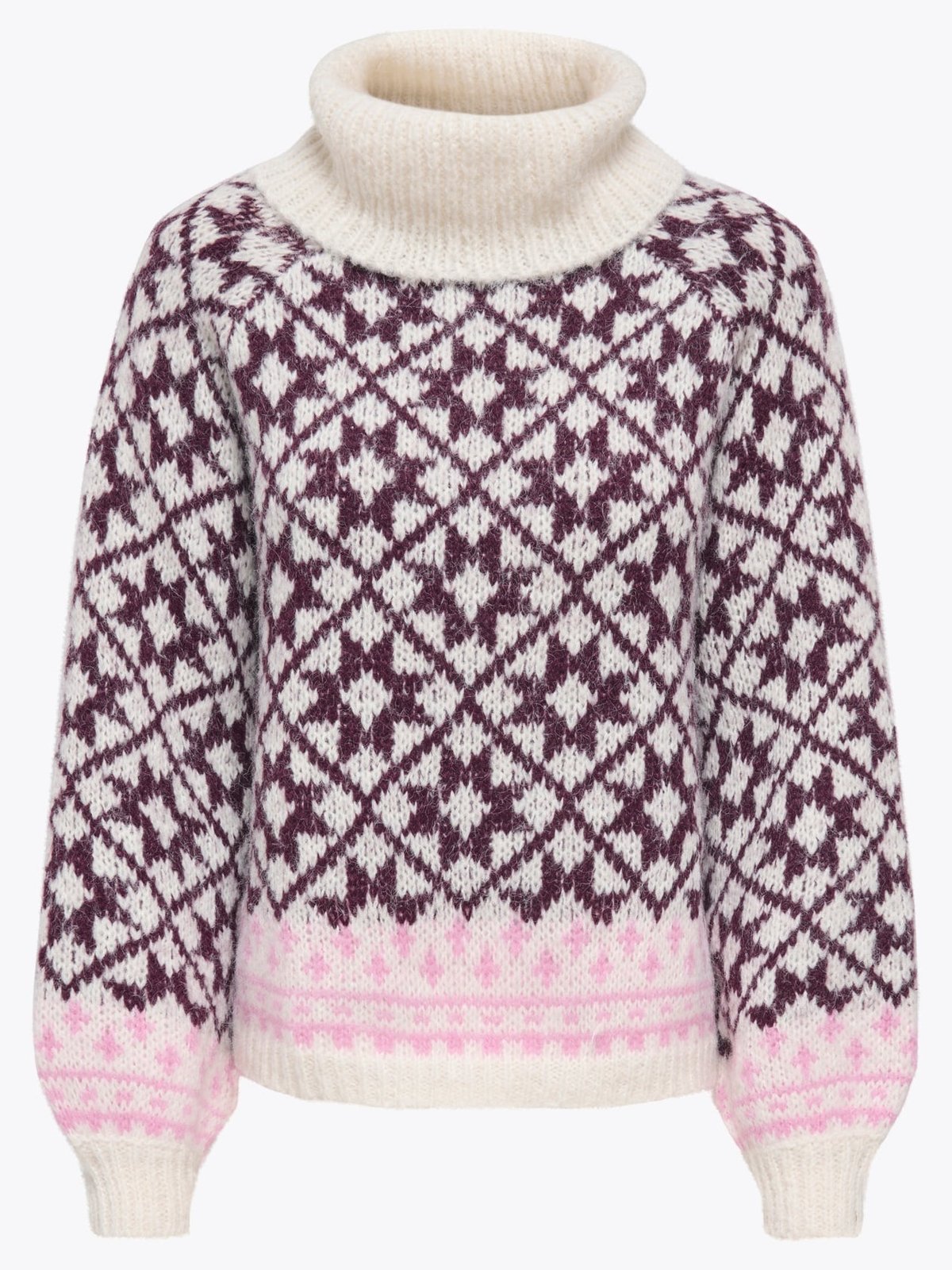 Only Caro Long Sleeve Rollneck CC Knit Birch Fig/Cyclamen