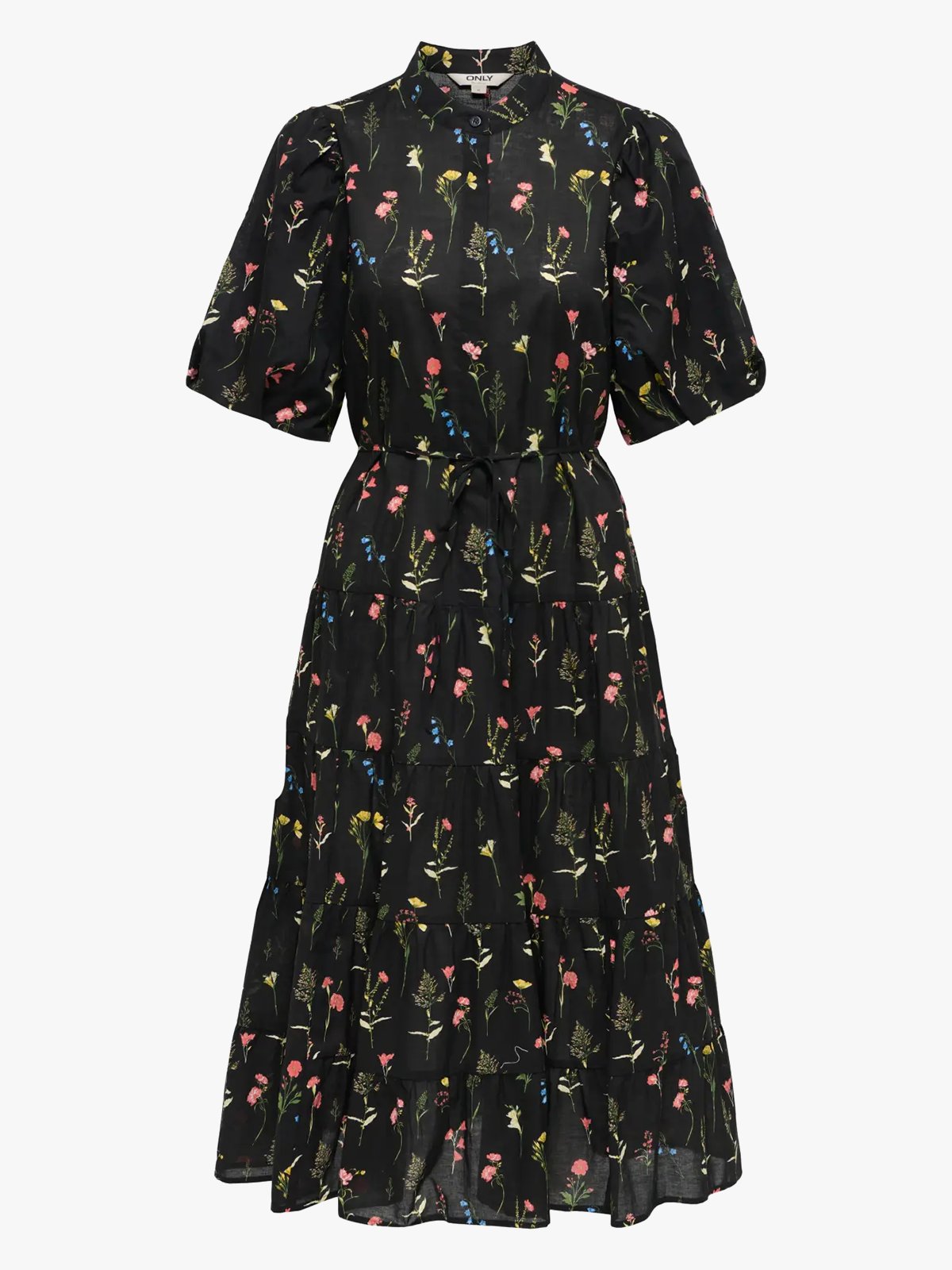 Only Elma Short Sleeve Long Belt Dress Black Multi Mark Flower