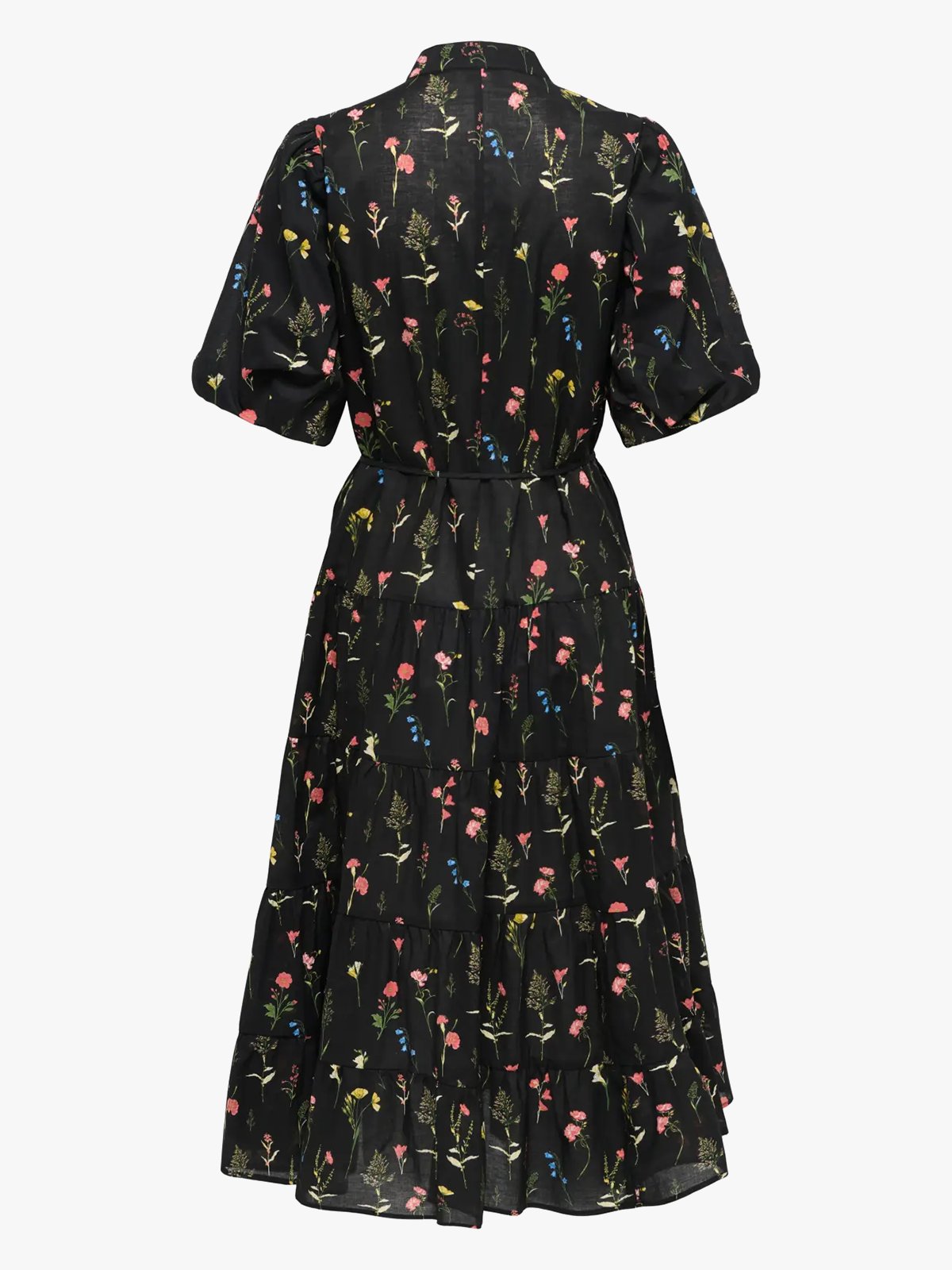Only Elma Short Sleeve Long Belt Dress Black Multi Mark Flower