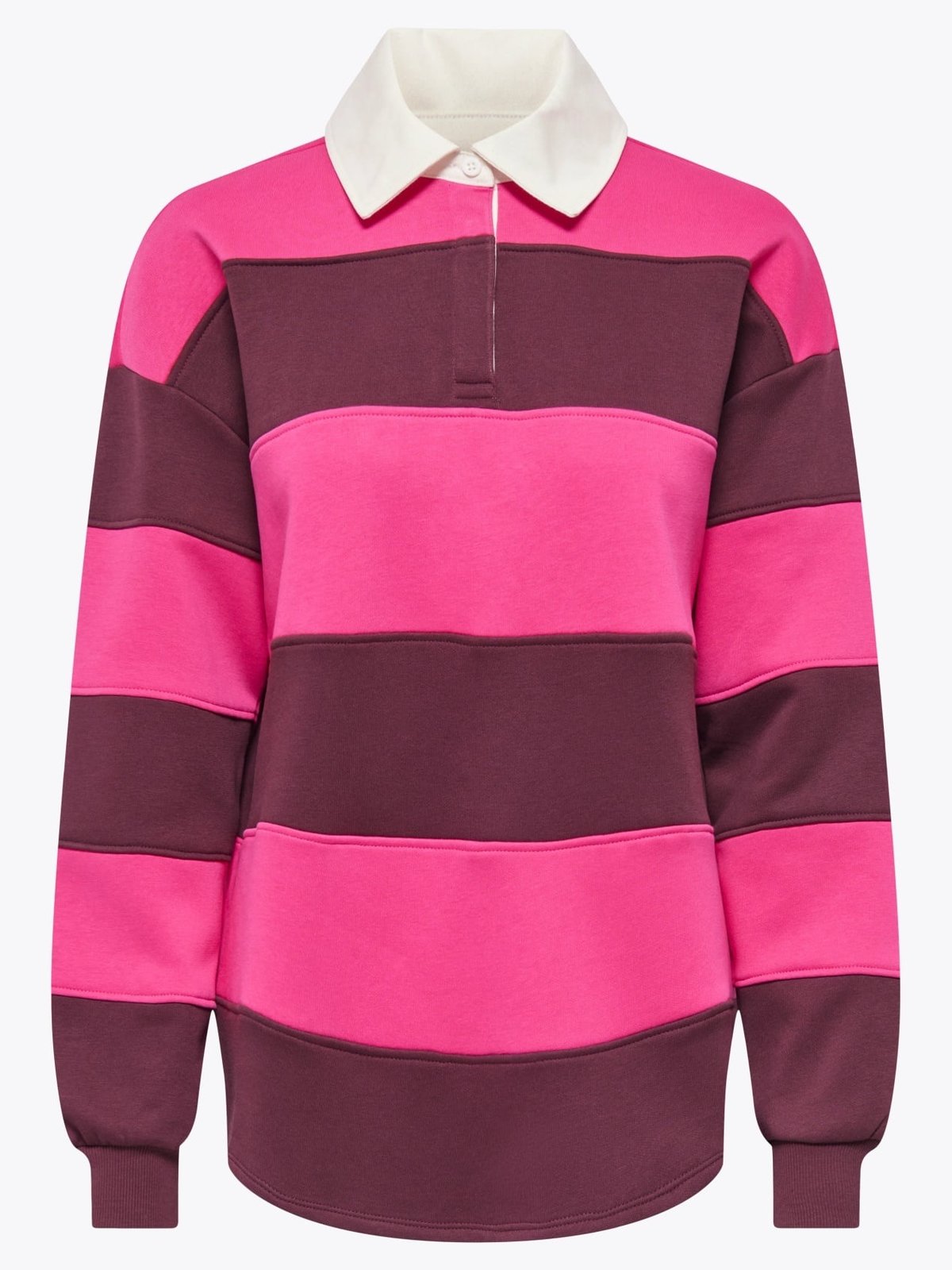 Only Nara Long Sleeve Polo Sweat Beetroot Purple Winetasting stripes
