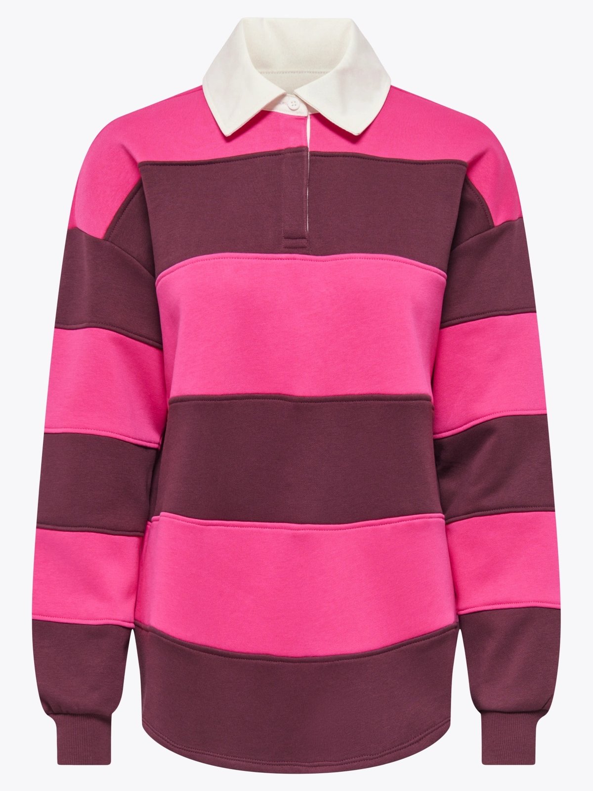 Only Nara Long Sleeve Polo Sweat Beetroot Purple Winetasting stripes