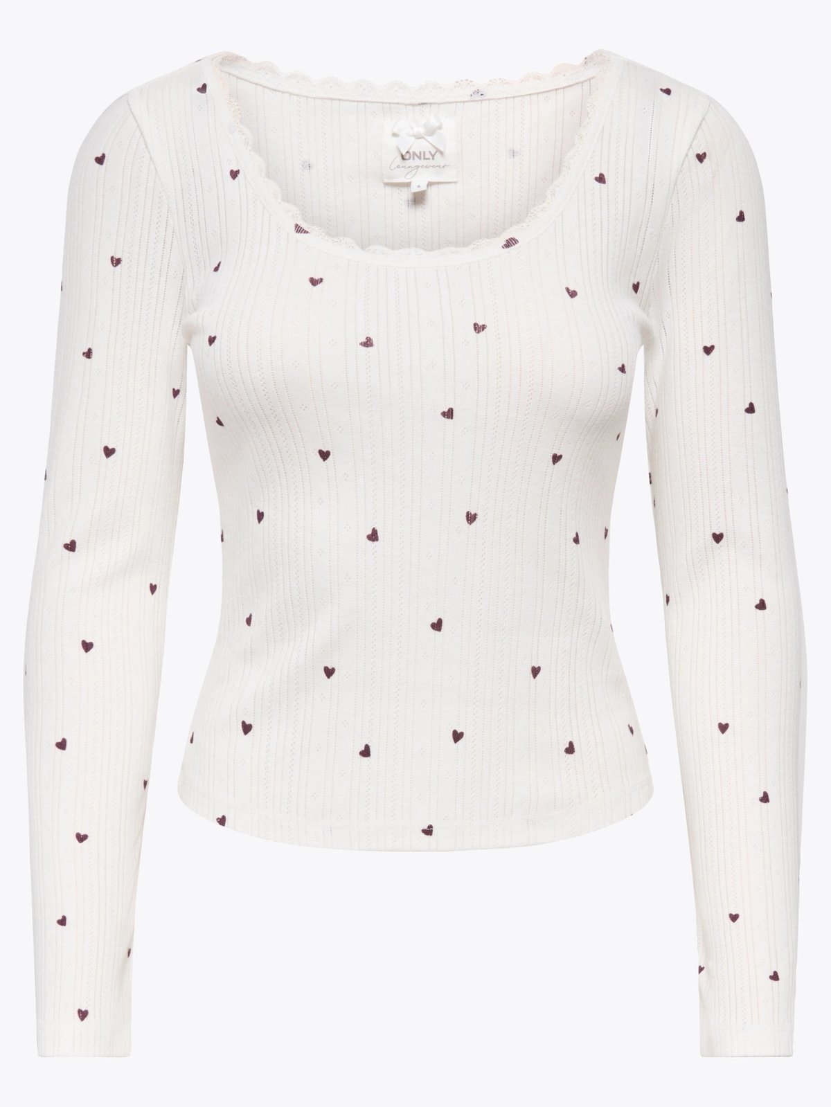 Only Vips Long Sleeve Top Cloud Dancer Hearts winetasting