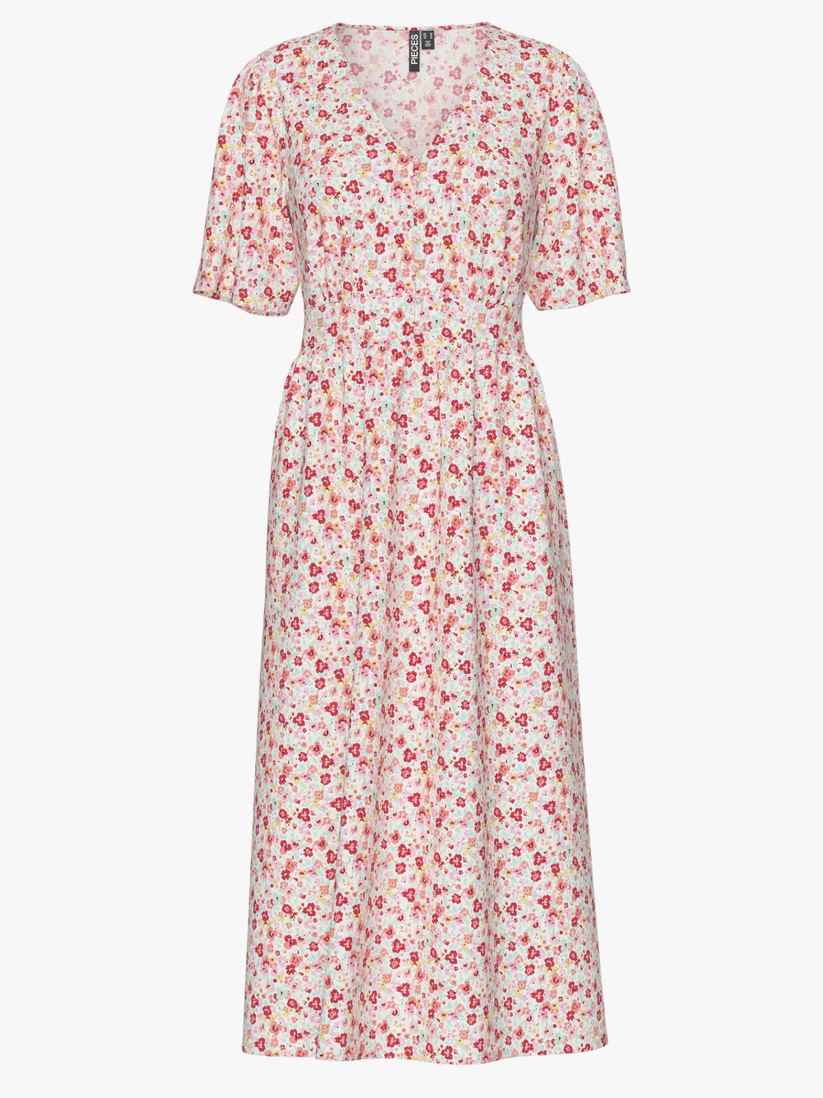 Pieces Tala Short Sleeve Midi Dress Cloud Dancer Multi Flower