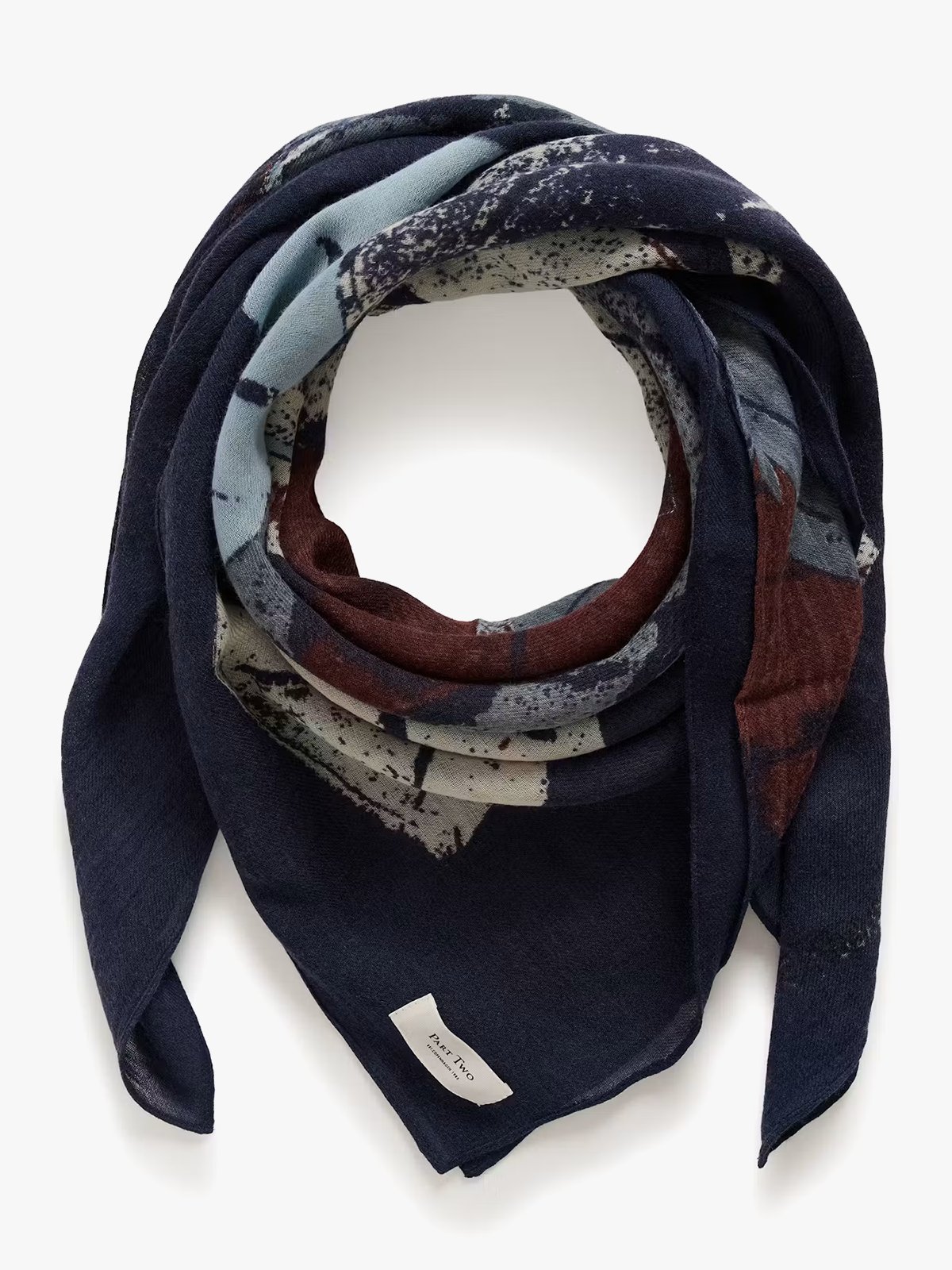 Part Two Felisia Scarf Dark Navy Leaf Print / Blue