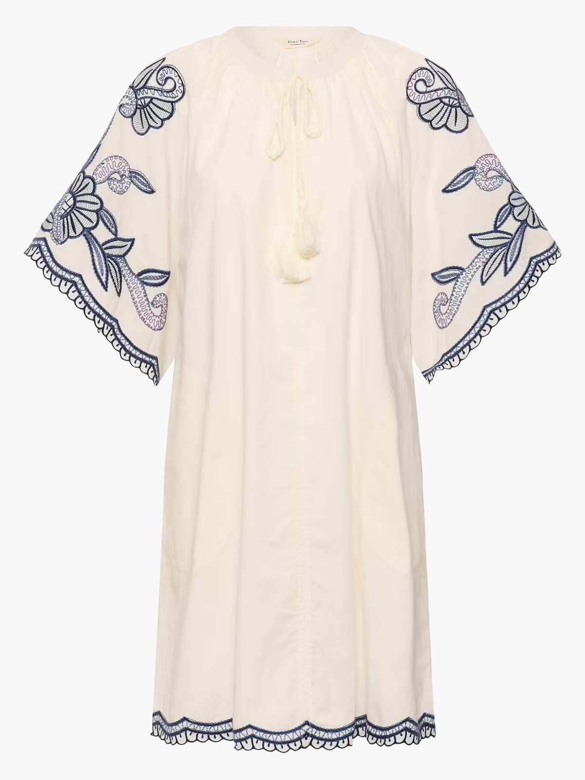 Part Two Breanna PW Dress Whisper White w Blue Emb