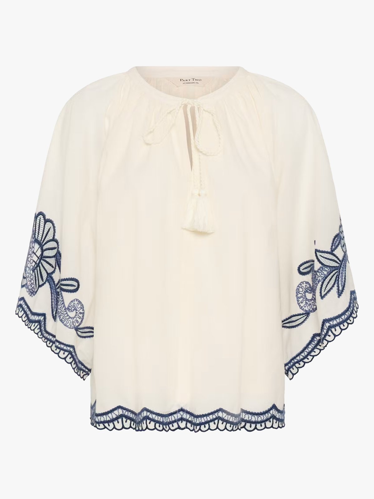 Part Two Biancha Blouse Whisper White w Blue Emb