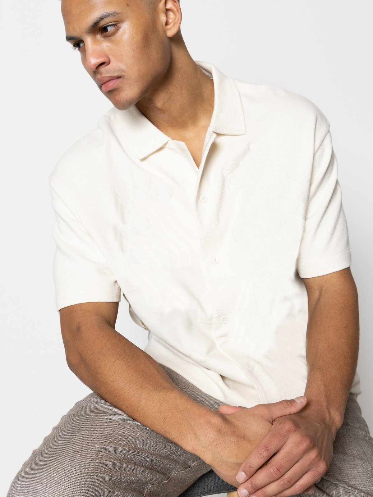 CLEAN CUT COPENHAGEN Calton Structured Shirt Short Sleeve Ecru