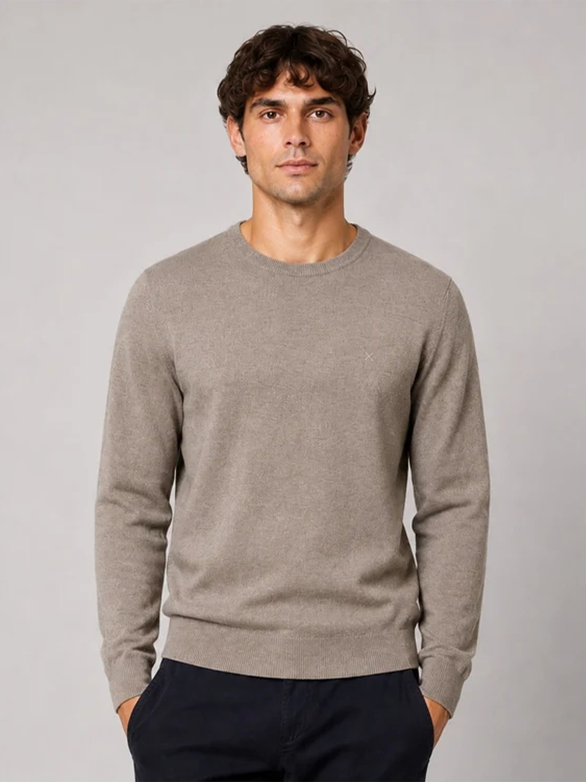 Clean Cut Copenhagen Merino Crewneck Knit Dark Beige Melange
