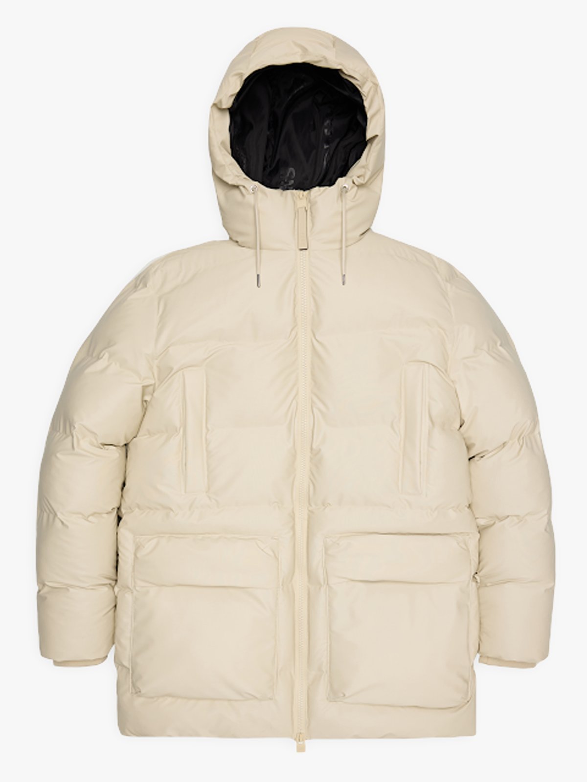 Rains Alta Long Puffer Cargo Jacket Dune Grain