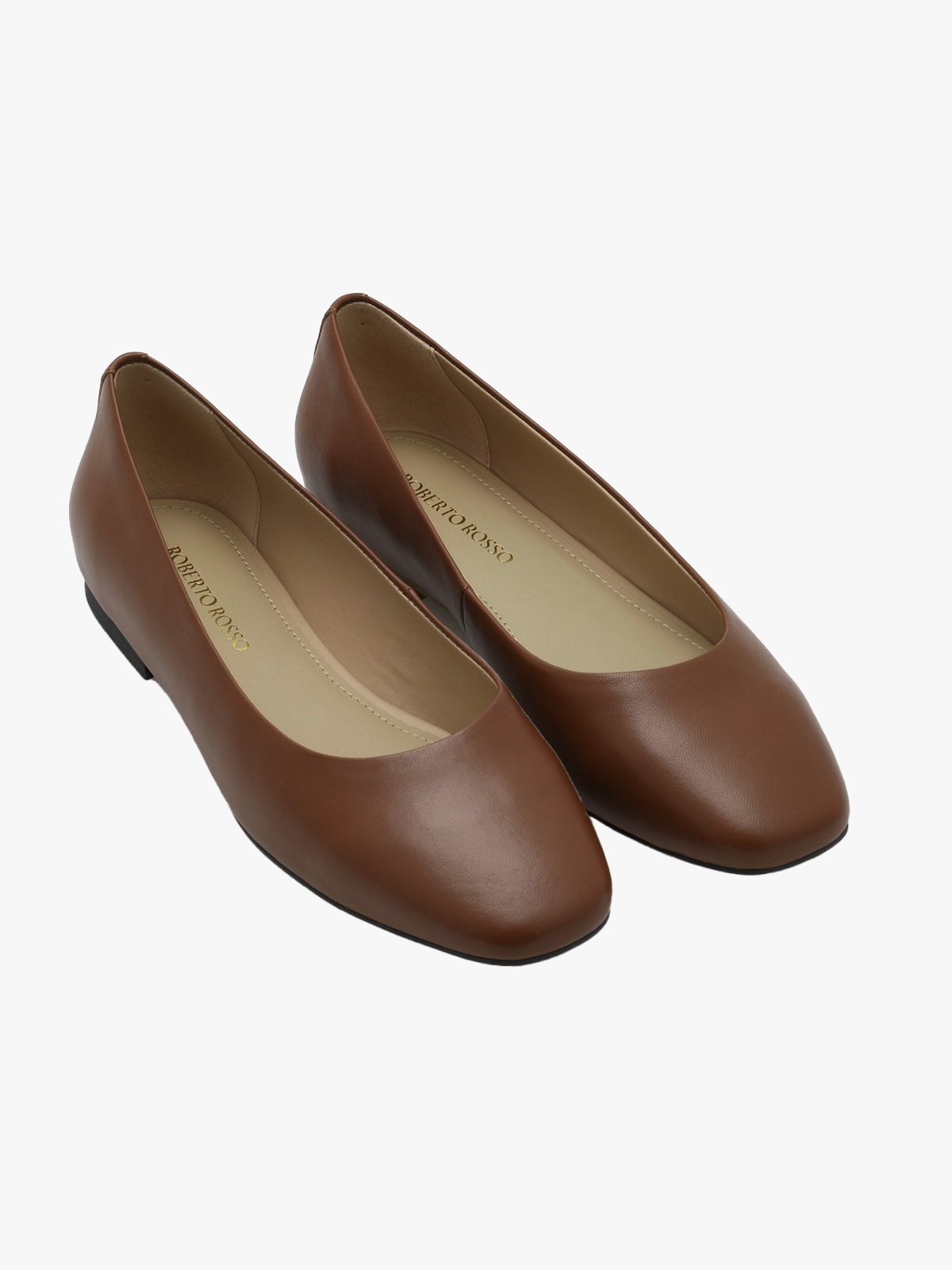 Roberto Rosso Trieste Ballerina Leather Cognac med sort såle