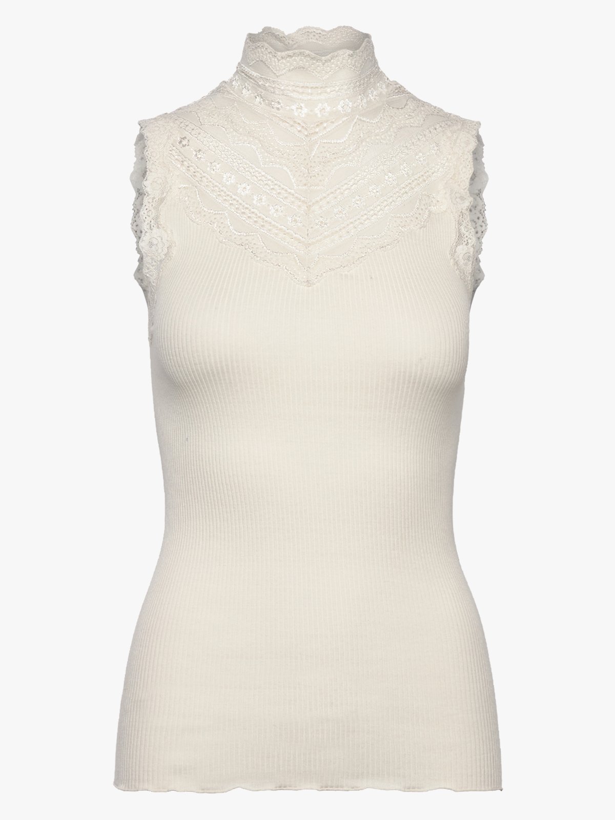 Rosemunde Benita Silk SL Turtleneck Lace Top Ivory