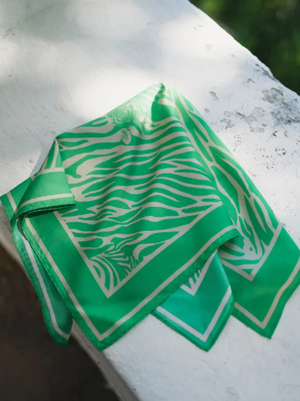 Rebeloup Sarah Zebra Silk Scarf Green Zebra