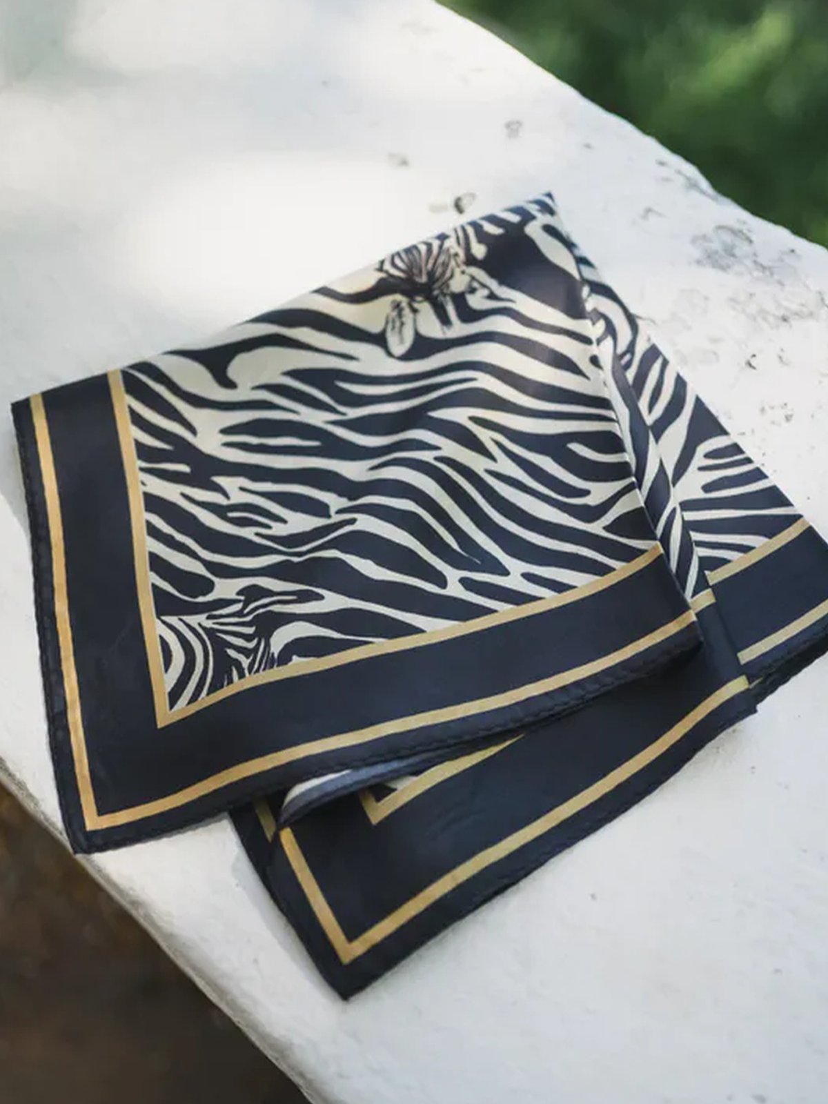 Rebeloup Sarah Zebra Silk Scarf Beige Zebra