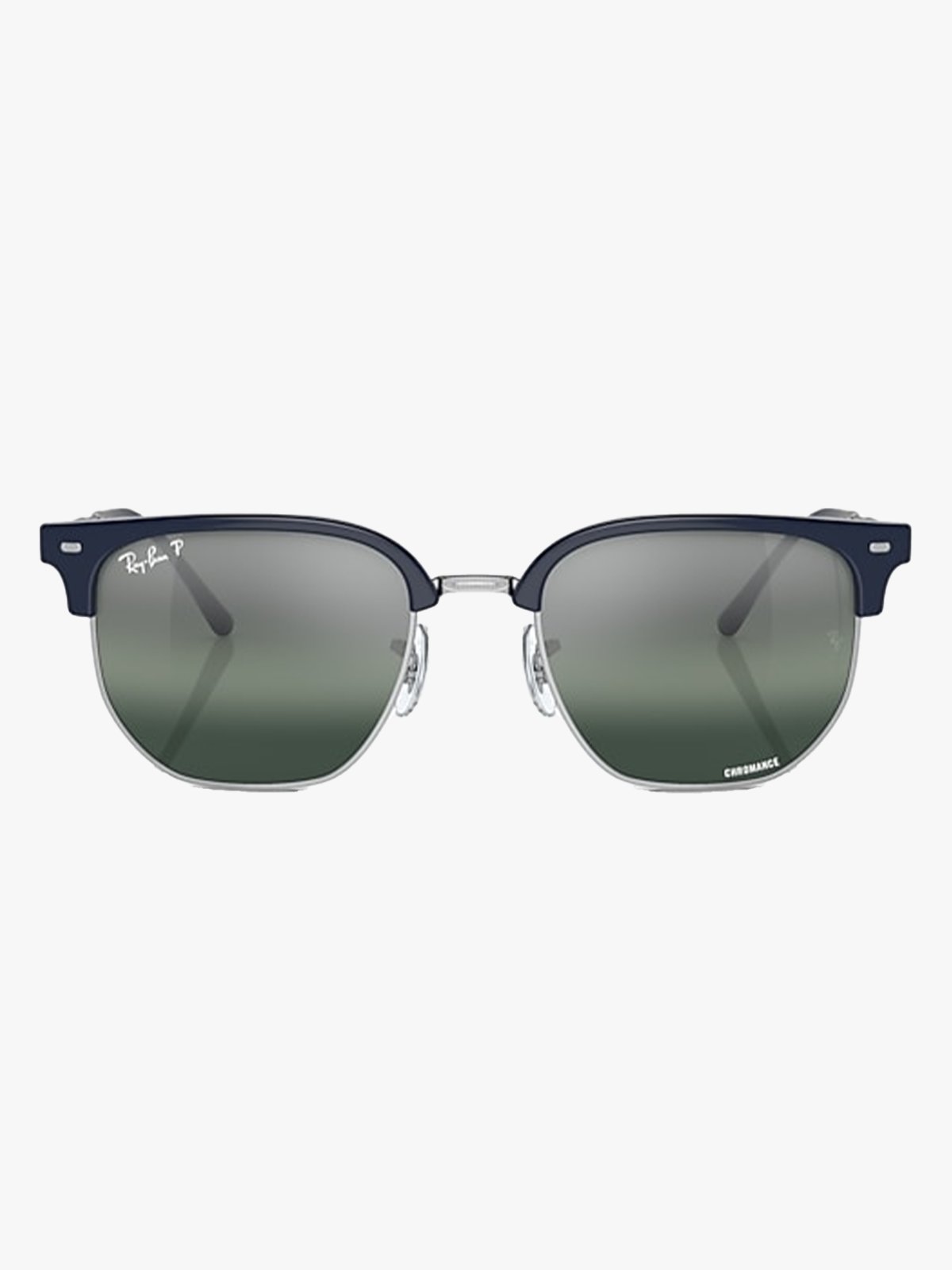 Ray-Ban New Clubmaster Polarized Frame: Polished Blue On Silver / Lenses: Silver, Blue Chromance
