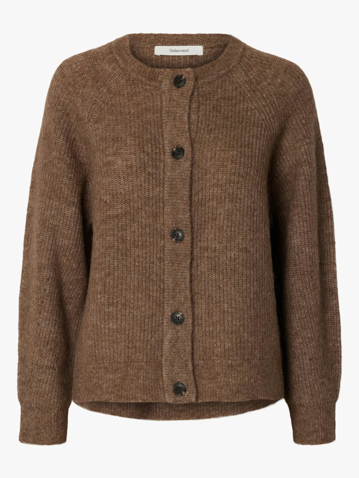 Selected Femme Lulu Long Sleeve Knit Short Cardigan Chocolate Chip Melange