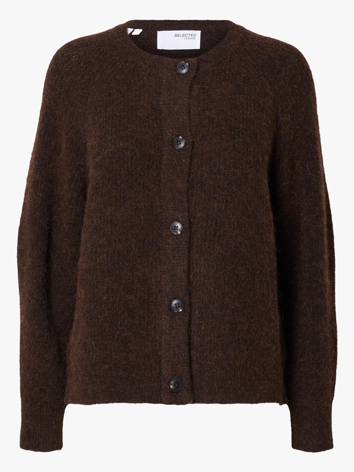 Selected Femme Lulu Long Sleeve Knit Short Cardigan Coffee Bean