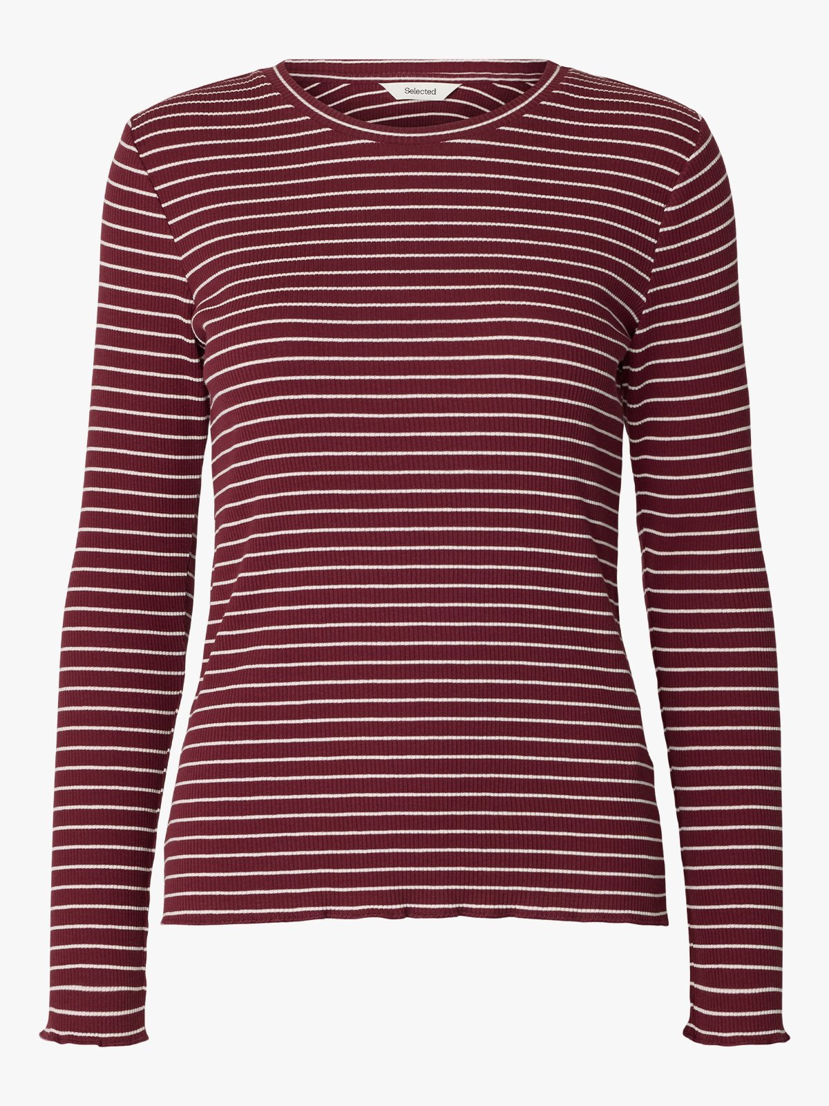 Selected Femme Anna Long Sleeve Crew Neck Tee Stripe Tawny Port