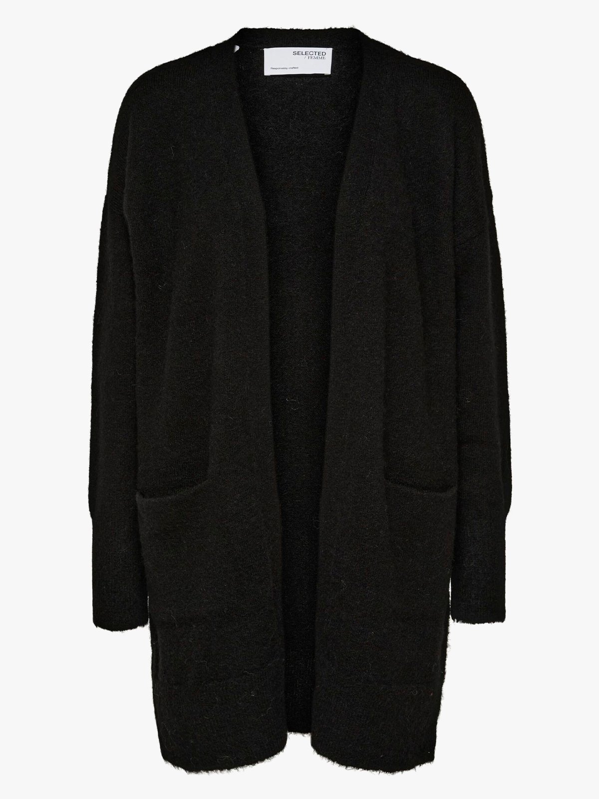 Selected Femme Lulu New Long Sleeve Knit Long Cardigan Black