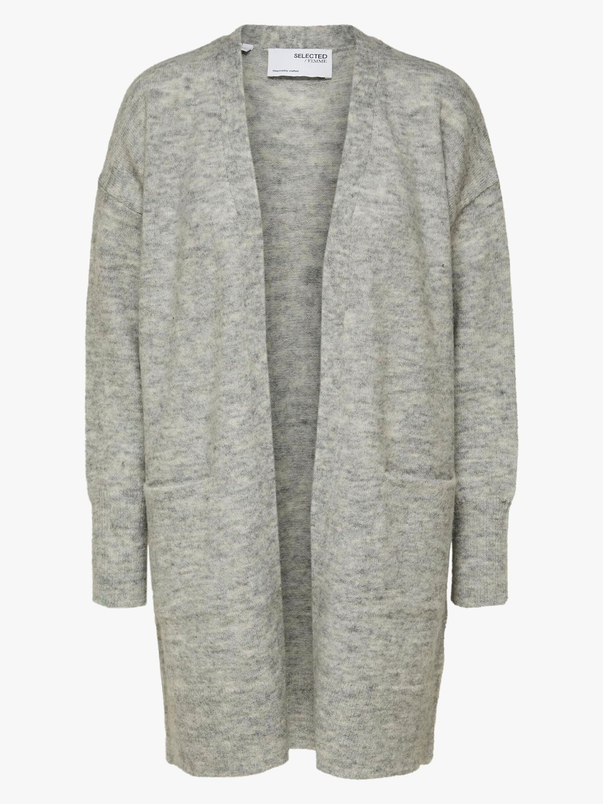 Selected Femme Lulu New Long Sleeve Knit Long Cardigan Light Grey Melange