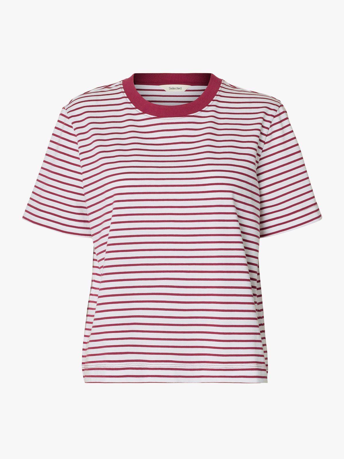 Selected Femme Essential Short Sleeve Striped Boxy Tee Anemone